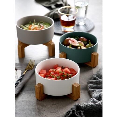 European Round Large Ceramic Bowl Solid Color Fruit Salad Dessert Bowl Household Table Decor Porcelain Kitchen Tool Accessories