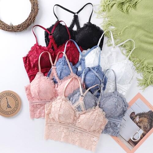 Women Lace Bra Seamless Underwear Back Cross Strap Vest Sexy Push Up Lingerie Padded Bralette Ultrathin Female Sports Crop Top