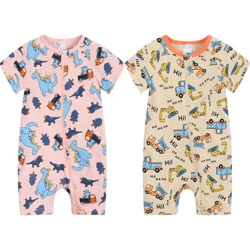Kids Tales Baby Romper Jumpsuit For Newborn Boys Girls Clothes Cartoon Double Zipper Cotton Short Sleeve Outfits 6-24 Months