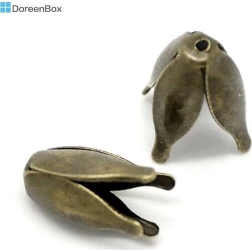 Doreen Box Lovely 200PCs Bronze Tone Flower Beads End Caps Findings 13x8mm(Fit 10mm Dia. Beads) (B18380)