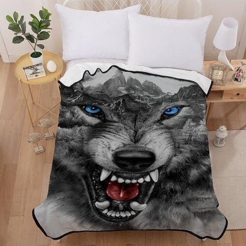 Wolf Lion animal head Hooded Blanket Fleece Wearable plush Throw Blanket on Bed Sofa