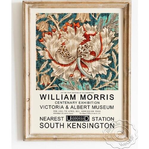 William Morris Exhibition Museum Poster, Honeysuckle Wallpaper Flora Pattern Canvas Painting, Vintage Flower Wall Art Home Decor