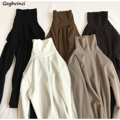 Long Sleeve T-shirts Women Solid Turtleneck Korean Style Autumn All-match Chic Female Ulzzang Teens Spring Fashion Ins Casual