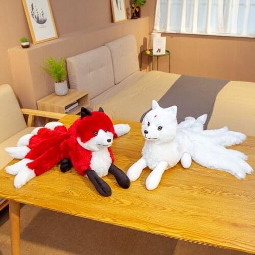 1pc Simulation Nine Tails Fox Soft Stuffed Animal Dolls Cute Lifelike Fox Plush Toys Funny Xmas Birthday Gifts for Kids Girls