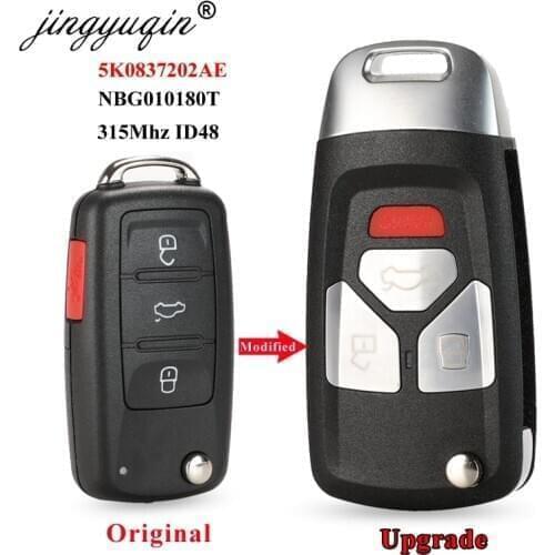 Jingyuqin 5K0837202AE 315Mhz ID48 Flip 4BTN Car Remote Key for VW Bettle CC EOS Golf Jetta Passat Tiguan Touareg 2014 2015 2016