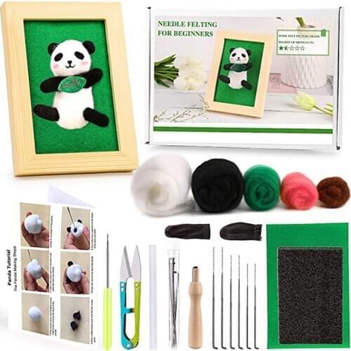 KAOBUY Starter Needle Felting Kit Beginner, Cute Animals DIY Needle Felting Kit with Photo Frame, Instructions, Supplies