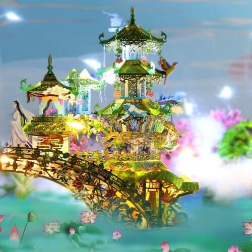 Picture Kingdom Meet at the Broken Bridge building Model kits 3D metal puzzle laser cutting Jigsaw DIY Toys gift for children