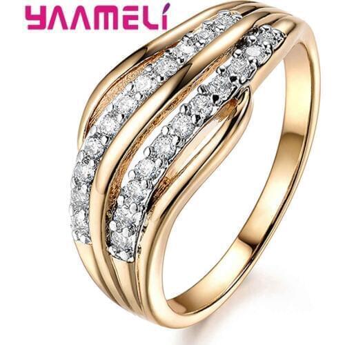 Latest Classic Women Fashion Rings 100% 925 Sterling Silver Micro Cubic Zirconia Gold Color Rings Fashion Womens Jewelry