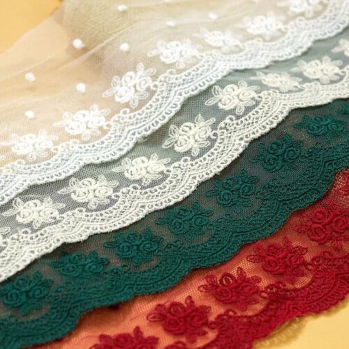 3yard/lot Width 9.5CM 4color in stock wine red/white/beige/green cotton rose embroidery lace clothes lace accessories X706