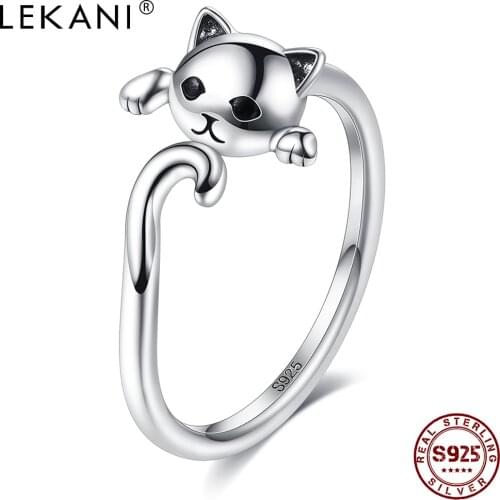 LEKANI S925 Sterling Silver Cat Shaped Lovely Design Rings For Women Send Wife Fashion Jewelry Best Selling Valentine Day Gift