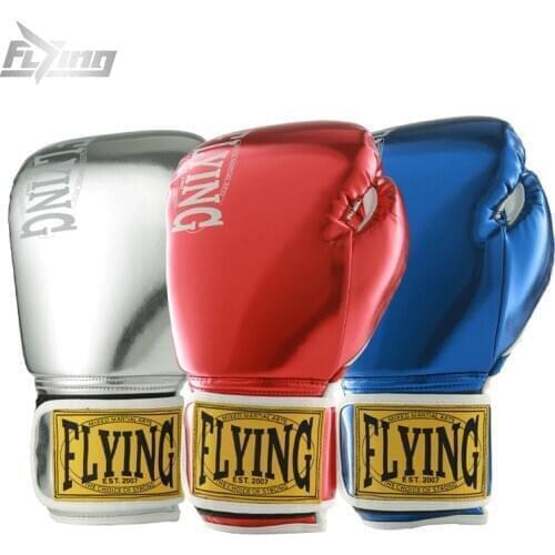 FLYING Pro Boxing Gloves Adult Micro Fiber Leather Fight Gloves for Kickboxing Muay Thai Red Blue Silver 10 12 oz