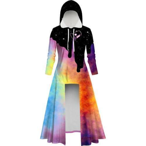 Hooded Oil Paint High Slit Maxi Top Extra Long Casual Party Dresses 2019 Autumn Lace Up Floor Hoodie Dresses Women Clothes