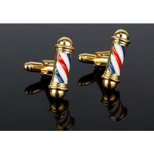MQCHUN Fashion Barber Shop Barber Pole Cufflinks 3D Men Shirt Cuff Buttons Jewelry Hip Hop Gothic Tie Clip Cufflink Party Gift