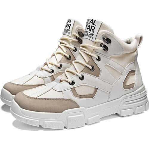 2019 Mens High Top Fashion Leather Sneakers Trend Hot Sale Comfortable Man Casual Shoes Outdoor Non-slip Breathable Men Shoes