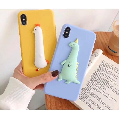 New Cartoon Case For iPhone XR X XS Max Funda Fashion Chicken Dinosaur Soft Case For iPhone 12 11 Pro Max 6 6S 7 8 Plus 5 5S SE