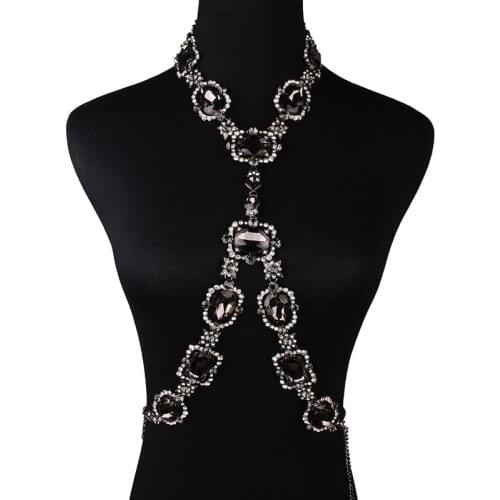 MYDANER Fashio Sexy Waist Belly Jewelry Women Crystal Crossover Harness Chain Necklace Charming Crossover Body Jewelry Necklaces