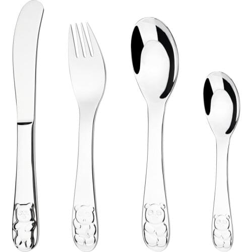 Kids Cartoon Pattern Learning Eating Habit Children Tableware Baby 18/10 Stainless Steel Cutlery Spoon Fork Knife Dinnerware Set