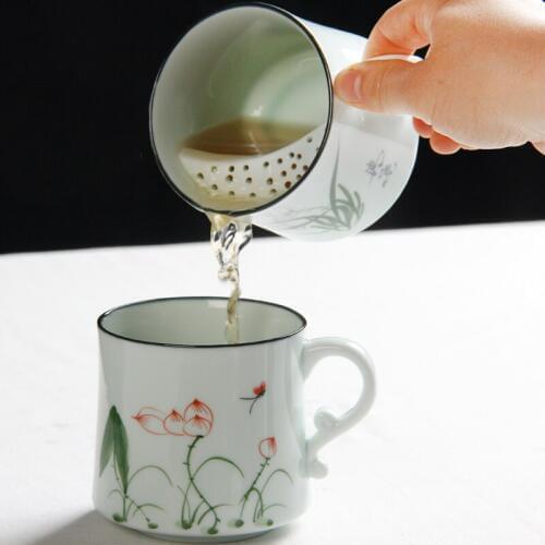 New Arrival Creative couples Ceramic with water filter mug of coffee milk China Hand painting Free shipping