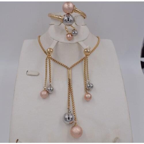 New design High Quality Dubai set 3color Gold Color Jewelry Set For Women african beads jewelry fashion jewelry