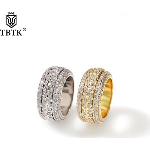 TBTK Whirling Rings 11mm Cubic Zirconia Ring Men Women Gold Color 5 Rows Cz Hiphop Rapper Ring Jewelry wholesale