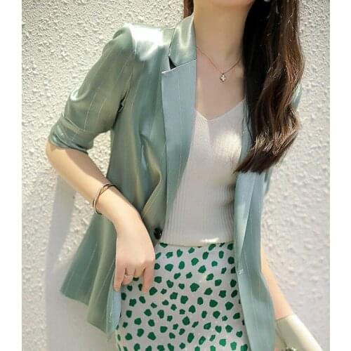 Simple Striped Solid Colors Blazers Spring Autumn Thin Casual Commute Blazers Lapel Single Breasted Suits Chic Business Clothing