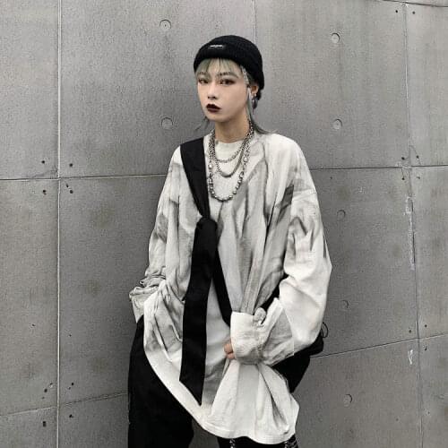 Autumn thin gradient tie-dye long-sleeved t-shirt female students loose Korean version ins Harajuku couple all-match bottoming