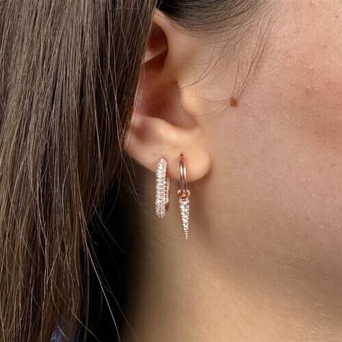 Rose / Gold / Rodhium Kaplama Zirkon Taşlı Oval Küpe