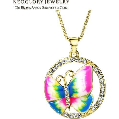 Neoglory Light Yellow Gold Color Colorful Enamel Butterfly Necklace Pendant Fashion Indian Jewelry Gift 2020 New ENA1 JS6 But-e
