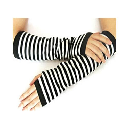Fashion Women Lady Striped Elbow Gloves Warmer Knitted Long Fingerless Gloves Elbow Mittens Christmas Accessories Gift