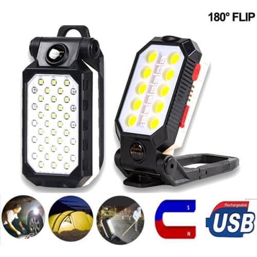 Rechargeable COB Work Light Portable Led Flashlight Waterproof Camping Lantern Magnet Design with Power Display