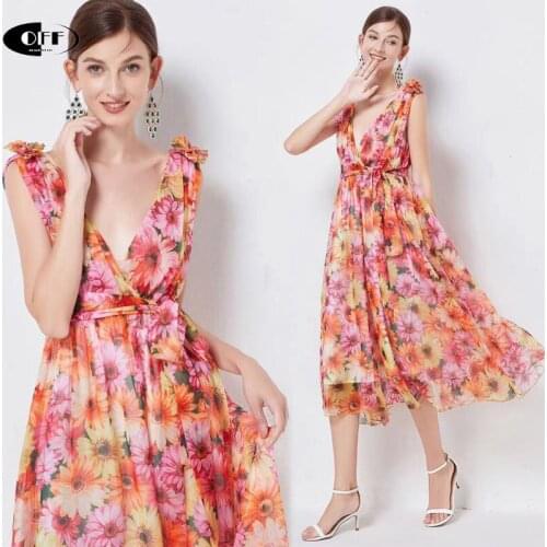 Real Photo Designer Sexy Party Night Club Deep V-neck Tank Dresses For Women Traf Backless Floral Printed Midi Dress Femme Robe