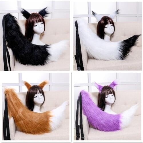 Fox Ears Cat Ears Lolita Headband Furry Plush Tail Anime Cosplay Props Sets Carnival Party Halloween Costume Accessories