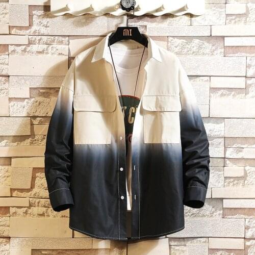 Men Oversized Dress Shirt 2021 Man Hip Hop Patchwork Button Up Long Sleeve Streetwear Shirt Couple Korean Harajuku Clothing