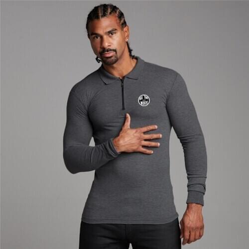 Polo Shirts Men Brand New Autumn Gym Cotton Breathable Bodybuilding Fitness Long Sleeve Polo Shirt Sports Polos Tees