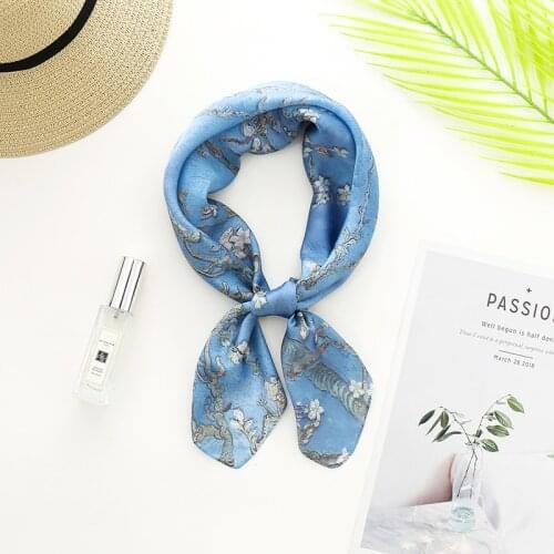 Square Silk Scarf Women Van Gogh Fashion Print Small Neck Scarfs Office Lady Hair Band Foulard Hand Kerchief Female Bandana Shaw