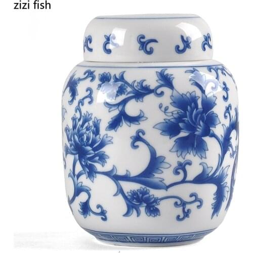 Blue and White Porcelain Jar Tea Caddy Ceramics Sealed Jar Tea Container Tea Box Storage Tank Candy Jars Tea Organizer Tea Can