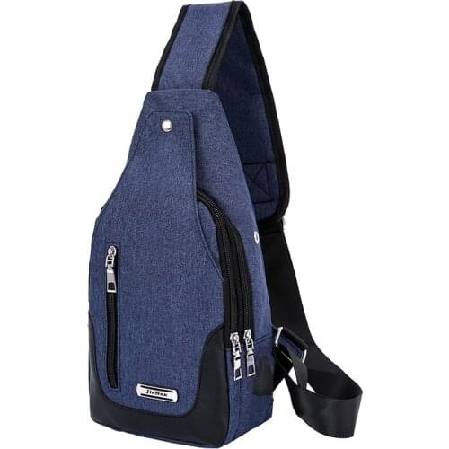 New Business Mens Shoulder Bag Trendy USB Charging Anti-theft Chest Bag Oxford Casual Cross-body Bag With Earphone Hole