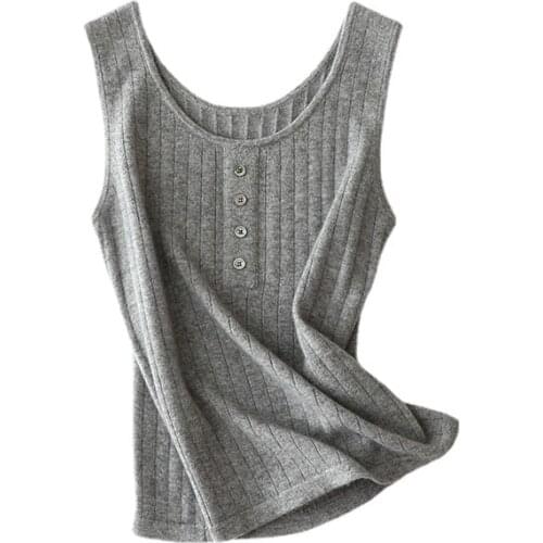 SHUCHAN Sweater Vest Regular 100% Cashmere Sleeveless Casual Button Solid Single Breasted Summer STANDARD