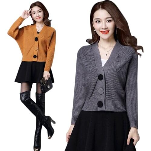 Spring Autumn Women Short Knit Sweaters Cardigans Female Korean Loose Solid Color V-Neck Sweater Ladies Knitwear Coat Topos 2104