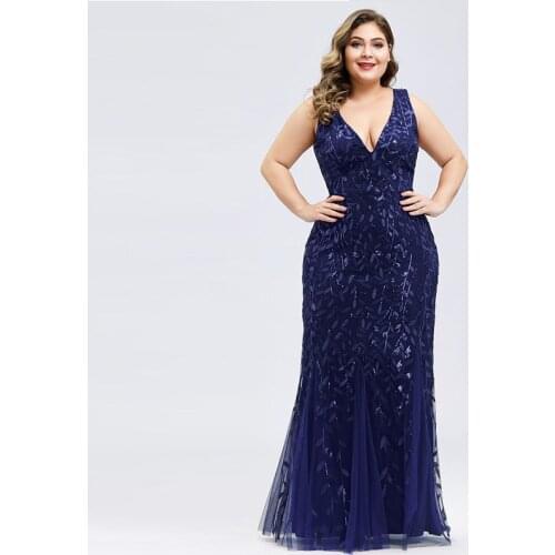 Evening Dress Sleeveless Elegant V-Neck Sequins Appliques Mermaid New Backless Floor-Length Plus Size Women Formal Gowns D990