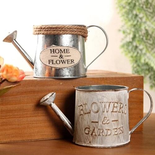 Vintage Metal Iron Flower Watering Barrel Retro Flower Succulent Pot Plant Bucket Home Ornaments Desktop Decoration Photo
