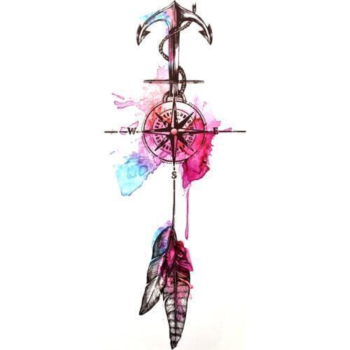Anchor Waterproof Temporary Tattoos Men Compass flash tattoo sleeves tatoo sticker Feather Harajuku Tattoo body art