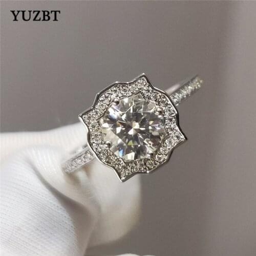 YUZBT Women 925 Silver 1 Carat Sparkling Gemstone Rings Excellent Cut Diamond Test Past D Color Moissanite Ring Wedding Jewelry