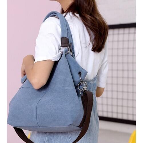 Women Handbag Casual Canvas Large Capacity Solid Color Fashion Multifunction Female Totes Adjustable Sewing Shoulder Bag
