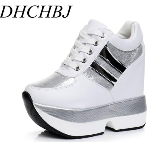 Spring Autumn Women High Platform Shoes Height Increasing Casual Shoes 12 CM Thick Sole Trainers Breathable Shoes Women Sneakers