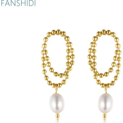 FANSHIDI Stainless Steel Romantic Chic Freshwater Pearls Earrings Elegant Charm For Women Party Jewelry Gift