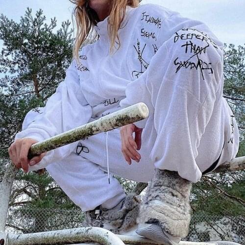 Casual Grunge Letter Harajuku Sweater Cardigan zip-per Women Tracksuits Harajuku Sweatshirts Elastic Waist Pencil High Waist