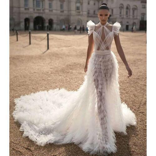 High Quality Women Sexy White Mesh Ruffles Maxi Long Dress 2020 Elegant Evening Party Dress Vestido