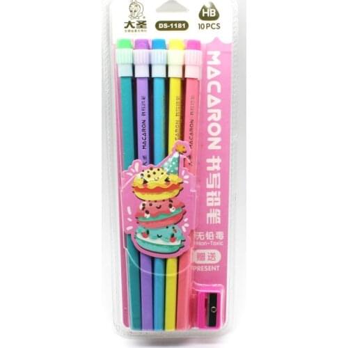 10Pcs/Set Cute Wood HB Pencils with Eraser and Pencil sharpener office writing Student School Office Supplies for Kids Gift