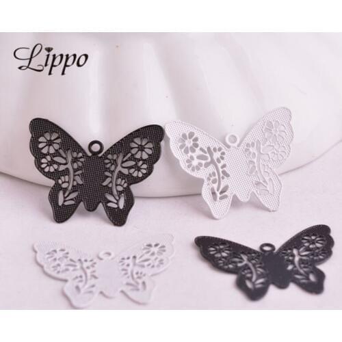 100pcs/lot AA1144 black white filigrane Cute Butterfly Charm Filigree Charms Eearring Pendant Fermoirs Pour Fabrication Bijoux